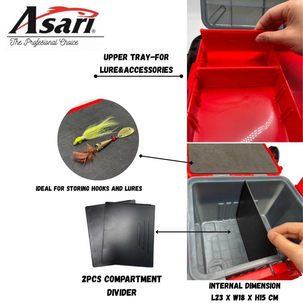 Asari 757 Combo Fishing Tackle Box with [ 2pcs Rod Holder&Cup Holder ]