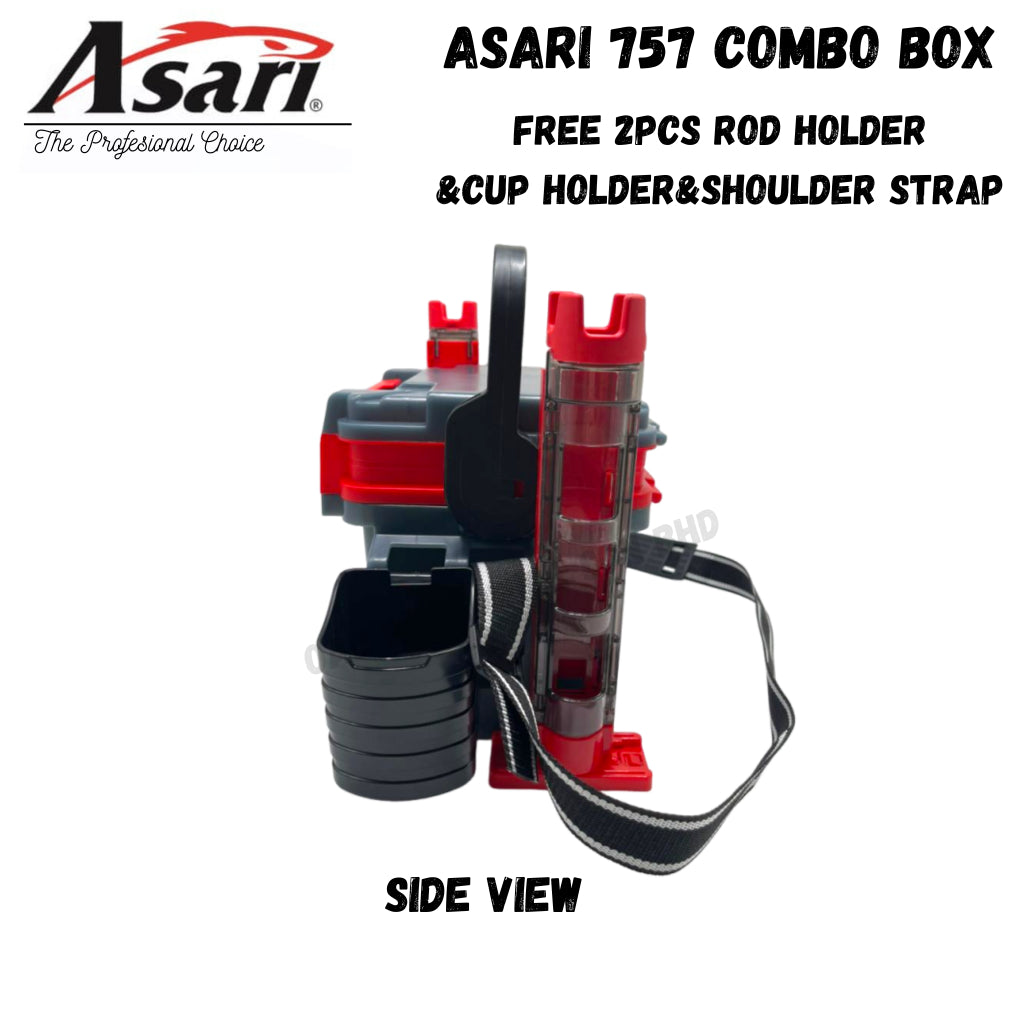 Asari 757 Combo Fishing Tackle Box with [ 2pcs Rod Holder&Cup Holder ]