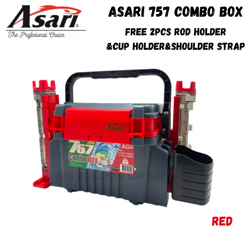 Asari 757 Combo Fishing Tackle Box with [ 2pcs Rod Holder&Cup Holder ]