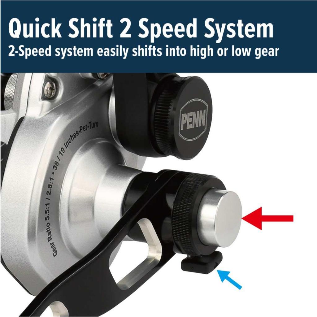 Penn Fathom II Lever Drag 2 Speed [ BENT T-HANDLE ] - Multiplier/Conventional/Round Profile Fishing Reel FTH II Fathom 2