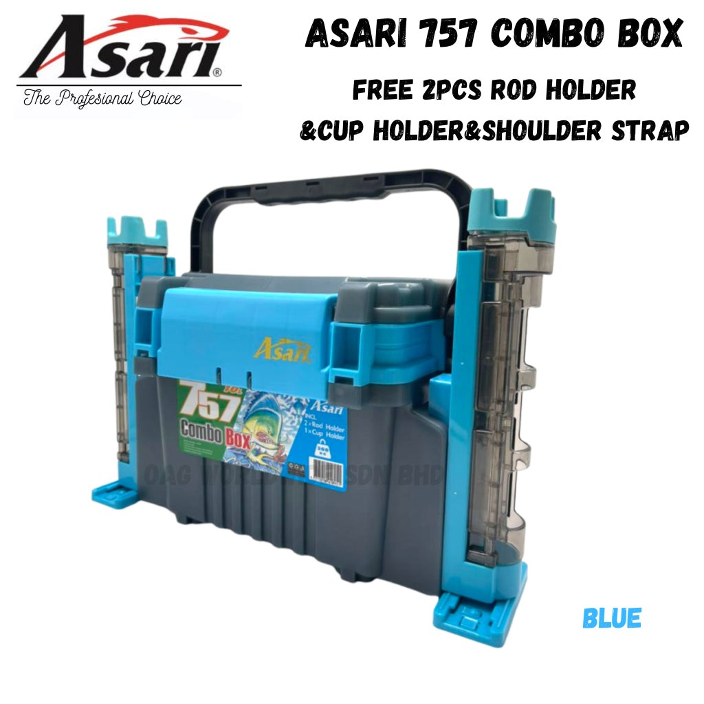 Asari 757 Combo Fishing Tackle Box with [ 2pcs Rod Holder&Cup Holder ]
