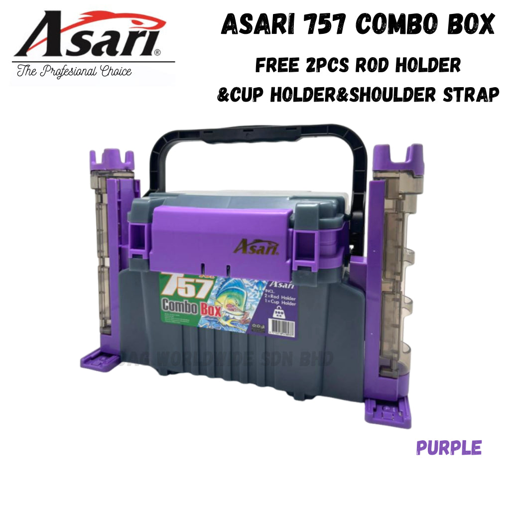 Asari 757 Combo Fishing Tackle Box with [ 2pcs Rod Holder&Cup Holder ]