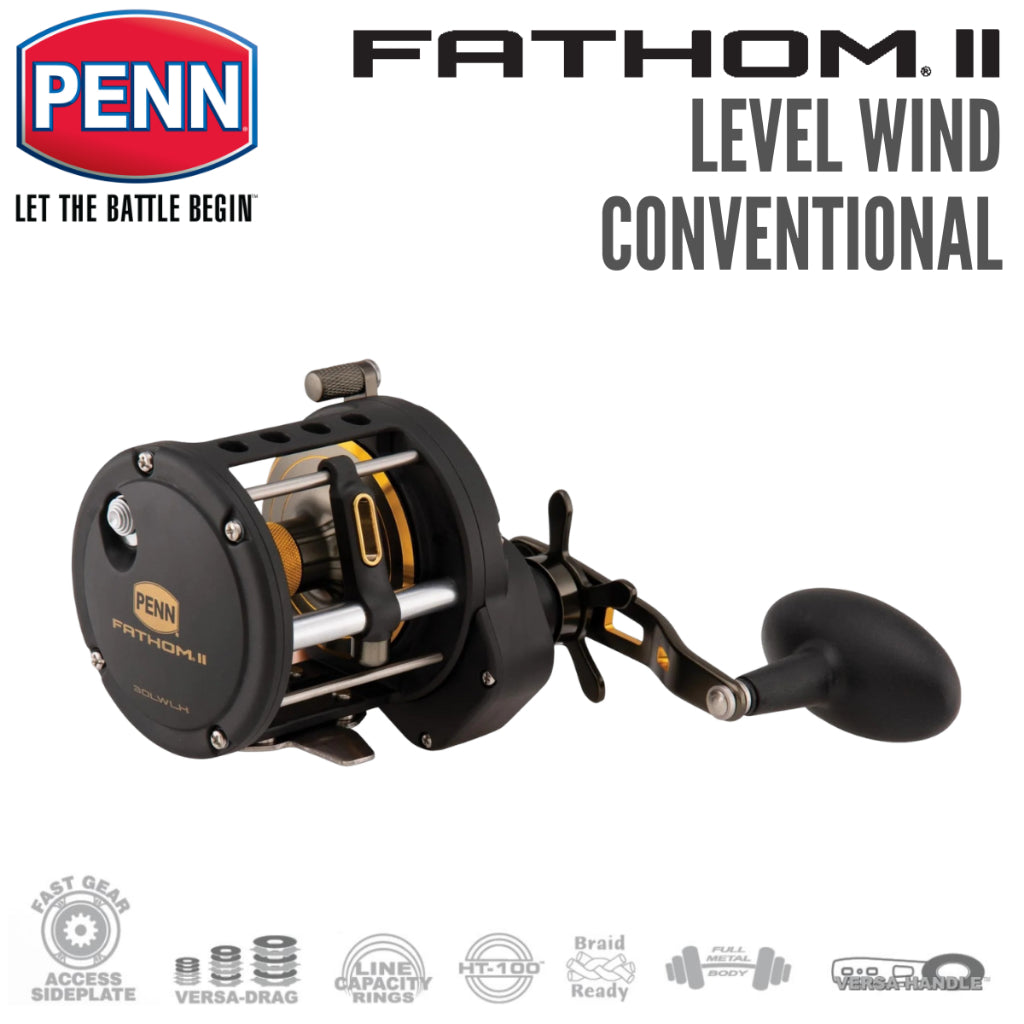 2025 Penn Fathom II [ FTHII 30LWLH ] - Level Wind Conventional/Multiplier/Round Profile Reel