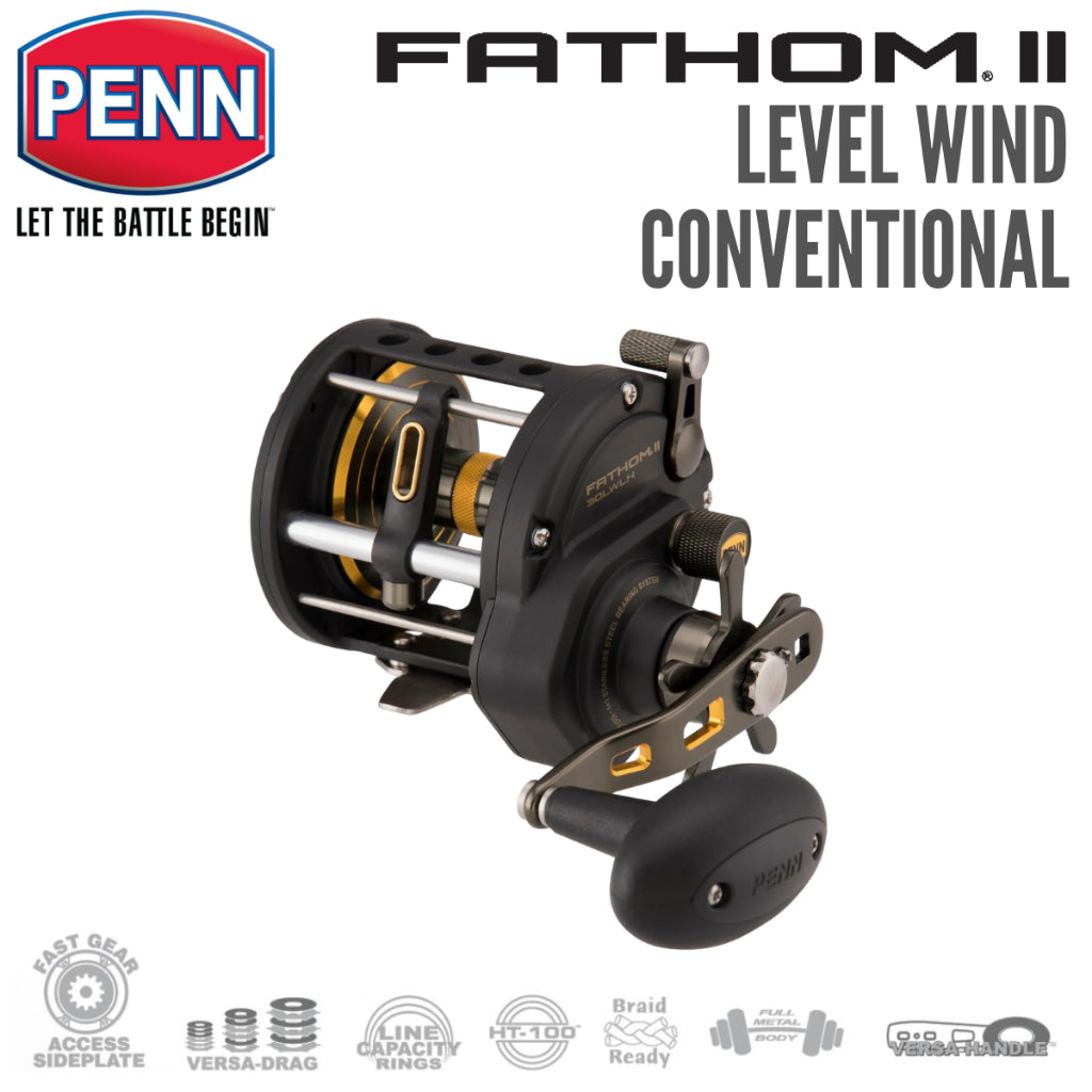 2025 Penn Fathom II [ FTHII 30LWLH ] - Level Wind Conventional/Multiplier/Round Profile Reel