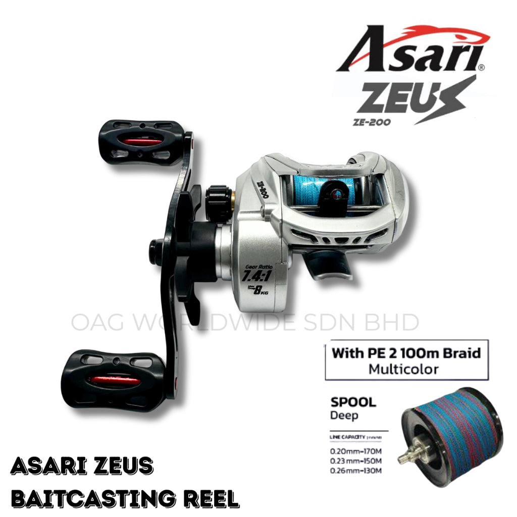 ASARI Zeus (Prespool 100m PE2 Multicolor Braid) - BC Reel Series